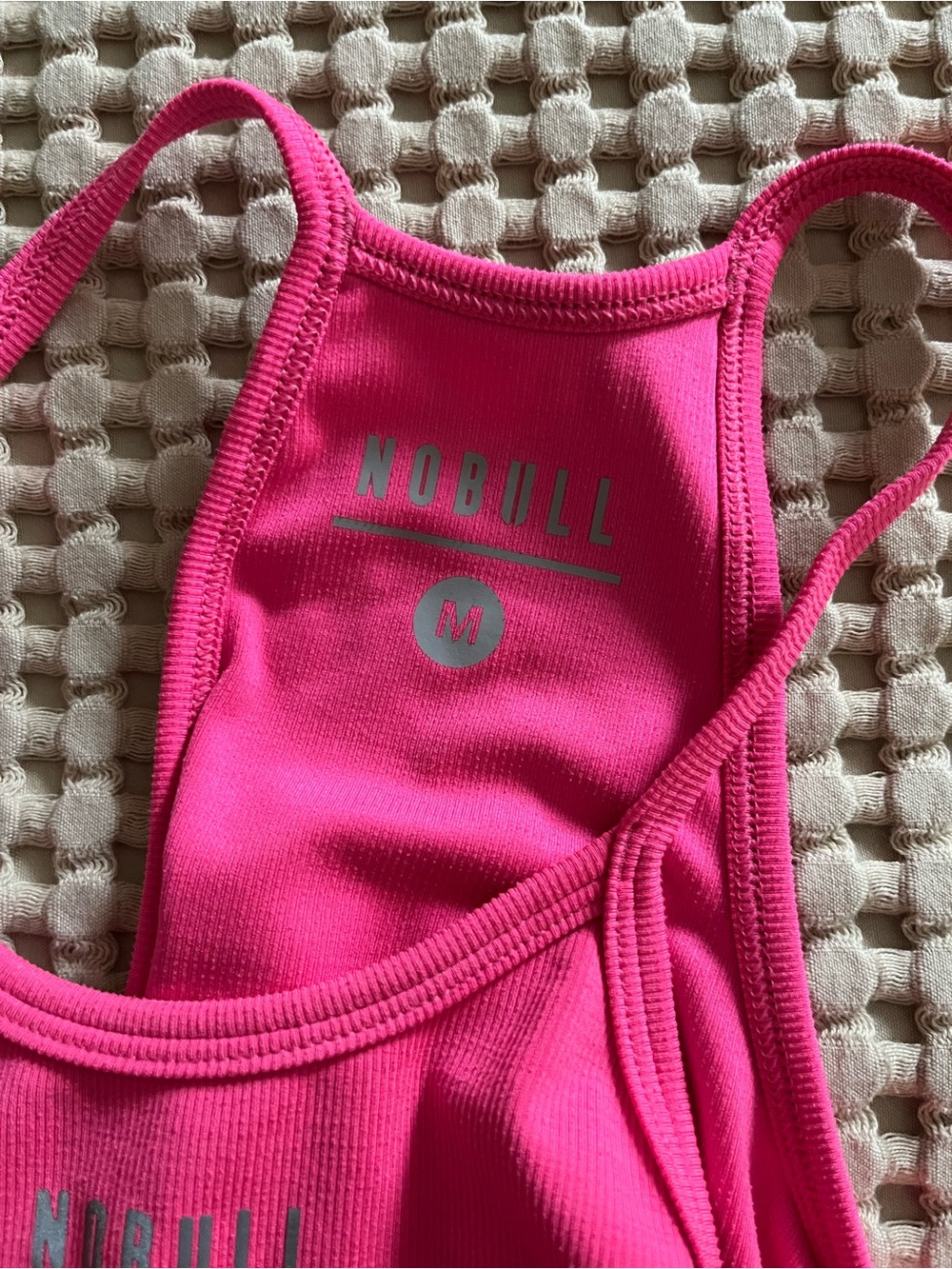 NOBULL Bright Pink Ribbed Crop Tank Top - Picture 3 of 3